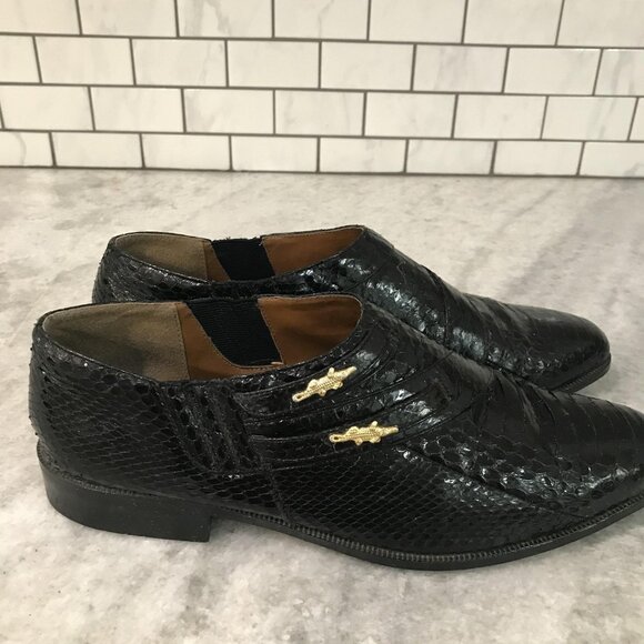 Giorgio Brutini Shoes Mens Size 13 Black Genuine Snakeskin Loafers Slip On - Picture 1 of 10